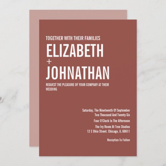 Simple Boho Dusty Roos Typography Wedding Kaart (Voorkant / Achterkant)