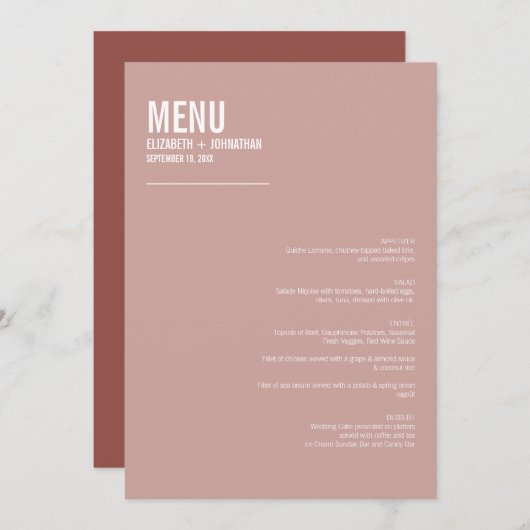 Simple Boho Dusty Roos Typography Wedding Menu (Voorkant / Achterkant)