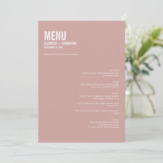 Simple Boho Dusty Roos Typography Wedding Menu (Staand voorkant)