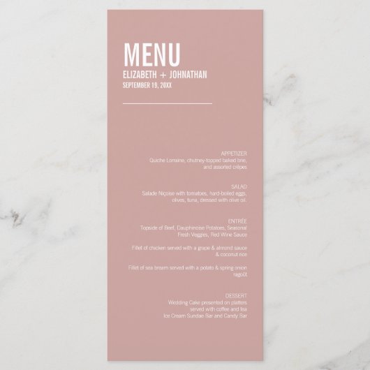 Simple Boho Dusty Roos Typography Wedding Menu (Voorkant)