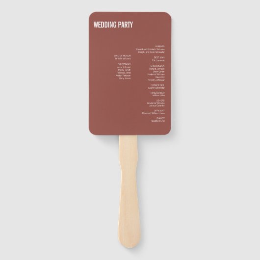 Simple Boho Dusty Roos Typography Wedding Programm Handwaaier (Achterkant)