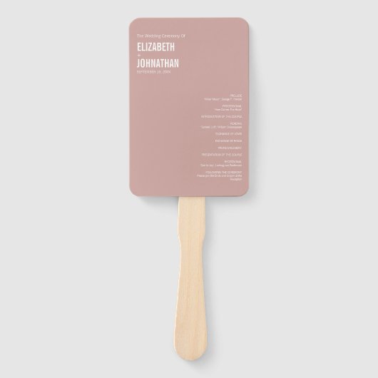 Simple Boho Dusty Roos Typography Wedding Programm Handwaaier (Voorkant)