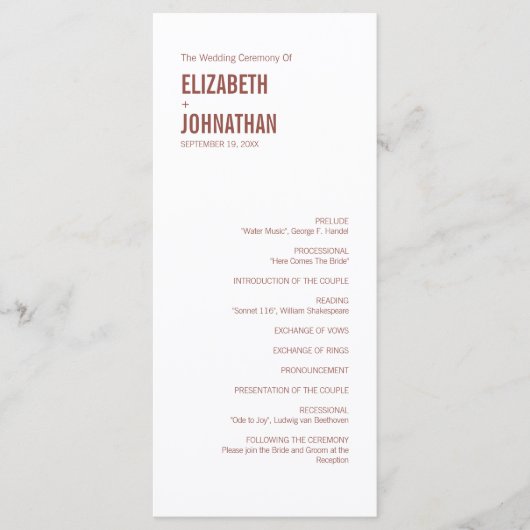 Simple Boho Dusty Roos Typography Wedding Programm Programmakaart (Voorkant)