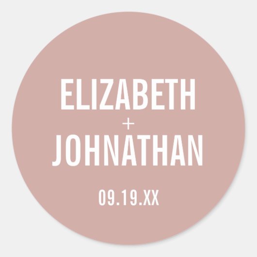 Simple Boho Dusty Roos Typography Wedding Ronde Sticker (Voorkant)