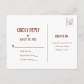 Simple Boho Dusty Roos Typography Wedding RSVP Uitnodiging Briefkaart (Achterkant)