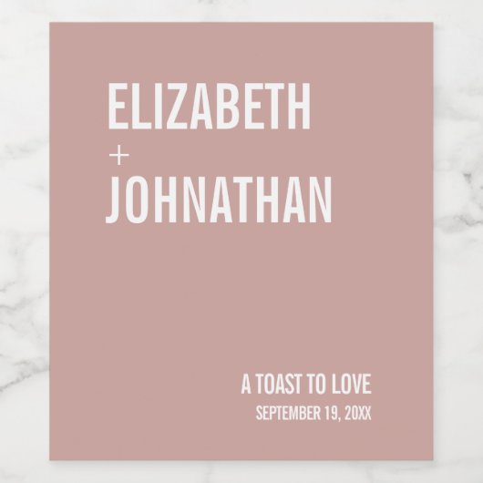 Simple Boho Dusty Roos Typography Wedding Wijn Etiket (Enkel label)