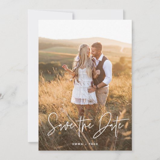 Simple Boho | Elegant modern script en foto Save The Date (Voorkant)