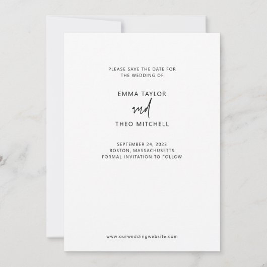 Simple Boho | Elegant modern script en foto Save The Date (Achterkant)