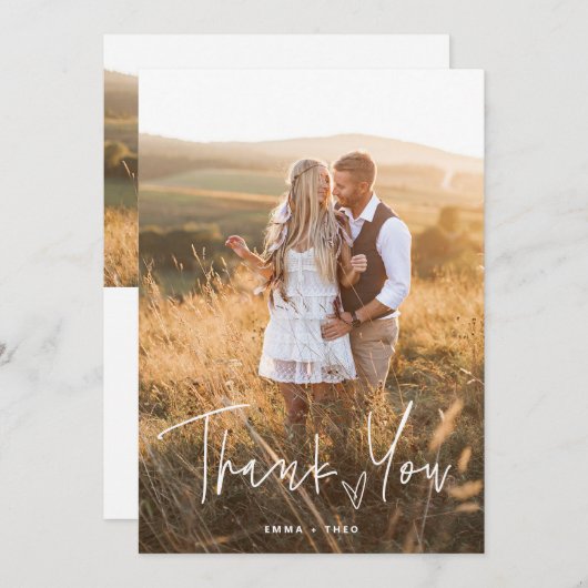 Simple Boho | Elegant script met hart en foto's Bedankkaart (Voorkant / Achterkant)