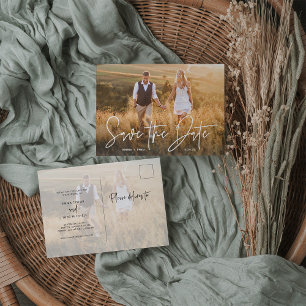 Simple Boho   Legant Script Photo Save the Date Aankondigingskaart