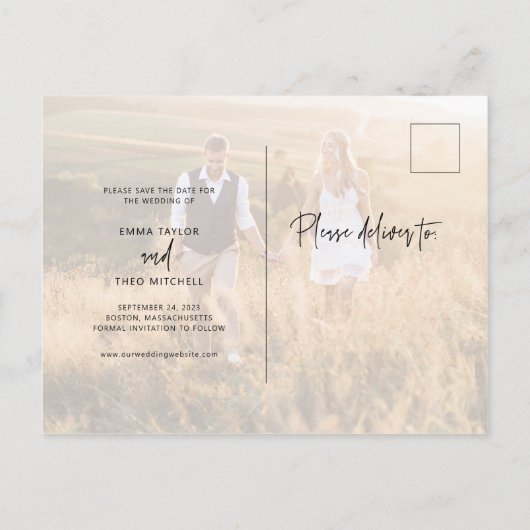 Simple Boho | Legant Script Photo Save the Date Aankondigingskaart (Achterkant)