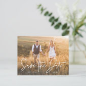 Simple Boho | Legant Script Photo Save the Date Aankondigingskaart (Staand voorkant)