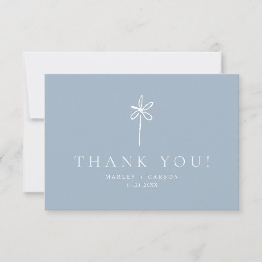 Simple Boho Minimalist Dusty Blue Wedding Bedankkaart (Voorkant)