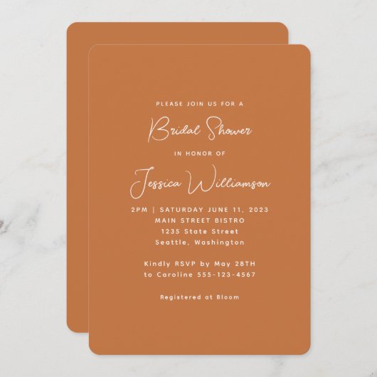 Simple Boho Modern Terracotta Vrijgezellenfeest Kaart (Voorkant / Achterkant)