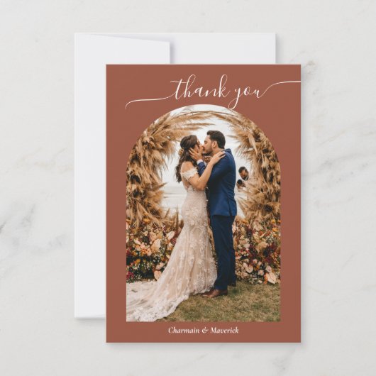 Simple Boho Pampas Grass Terracotta Photo Flat Bedankkaart (Voorkant)