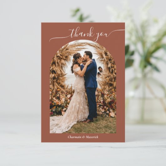 Simple Boho Pampas Grass Terracotta Photo Flat Bedankkaart (Staand voorkant)