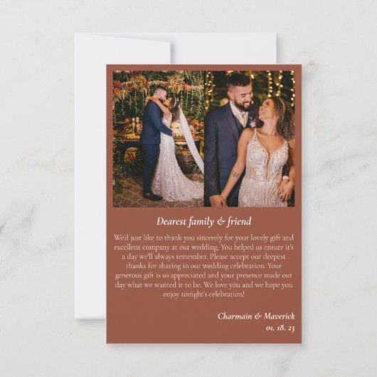 Simple Boho Pampas Grass Terracotta Photo Flat Bedankkaart (Achterkant)