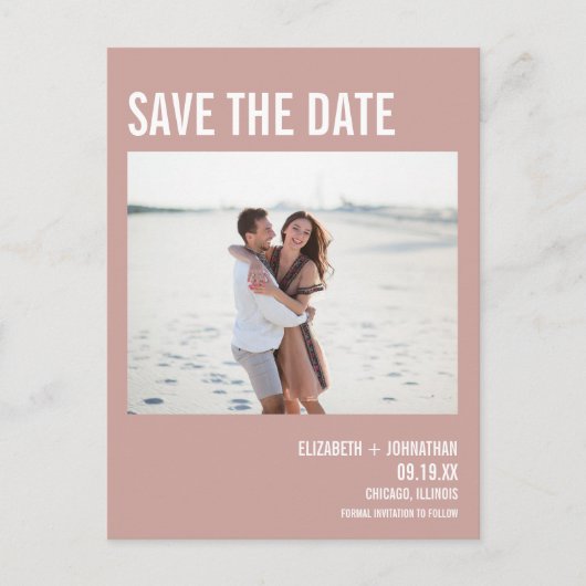 Simple Boho Roos Typografie Photo Save the Date Aankondigingskaart (Voorkant)