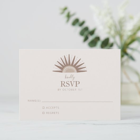 Simple Boho Sun Brown en Taupe Wedding RSVP Kaartje (Staand voorkant)