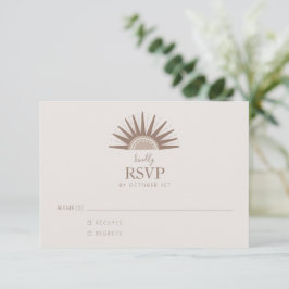 Simple Boho Sun Brown en Taupe Wedding RSVP Kaartje