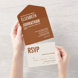 Simple Boho Terracotta Typography Wedding All In One Uitnodiging