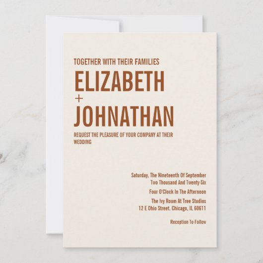 Simple Boho Terracotta Typography Wedding Invitati Kaart (Voorkant)