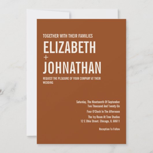 Simple Boho Terracotta Typography Wedding Kaart (Voorkant)