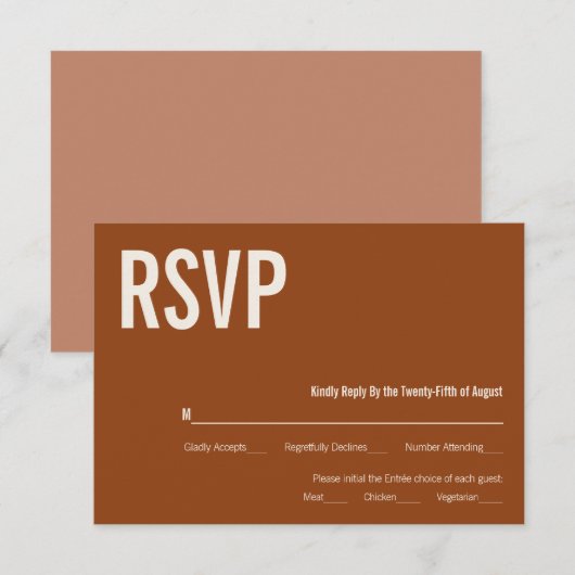 Simple Boho Terracotta Typography Wedding RSVP (Voorkant / Achterkant)