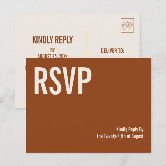 Simple Boho Terracotta Typography Wedding RSVP Uitnodiging Briefkaart (Voorkant / Achterkant)