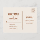 Simple Boho Terracotta Typography Wedding RSVP Uitnodiging Briefkaart (Achterkant)