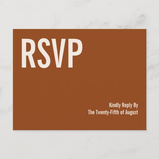 Simple Boho Terracotta Typography Wedding RSVP Uitnodiging Briefkaart (Voorkant)