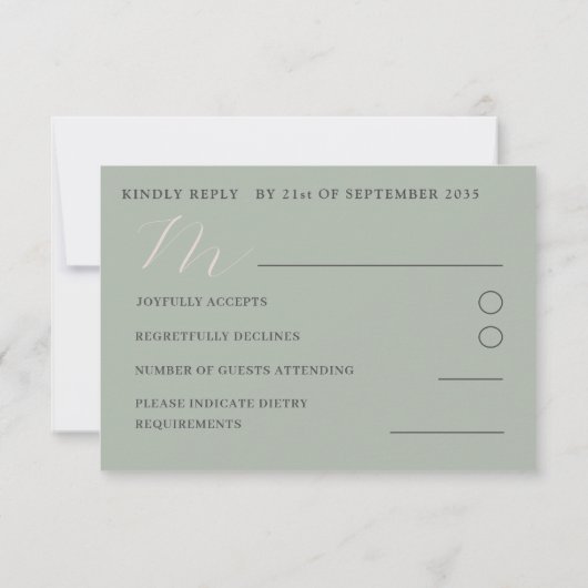 Simple Boho Tropical Sage Green Floral RSVP (Achterkant)