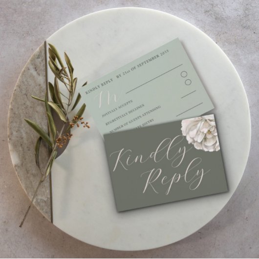 Simple Boho Tropical Sage Green Floral RSVP