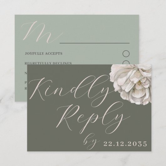 Simple Boho Tropical Sage Green Floral RSVP Kaartje (Voorkant / Achterkant)