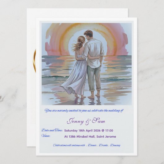 Simple Boho Wedding Invitation Card Kaart (Voorkant / Achterkant)