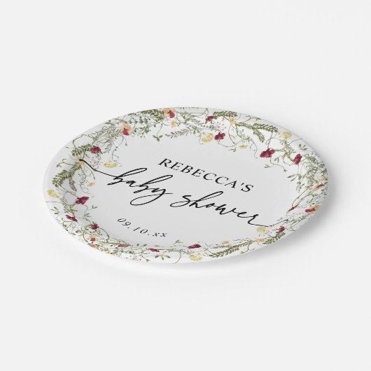 Simple Boho Wildflower Baby shower Papieren Bordje (Gekanteld)