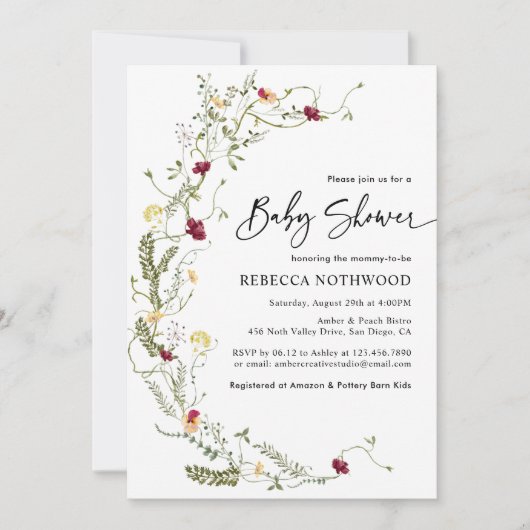 Simple Boho Wreath Wildflower Baby shower Kaart (Voorkant)