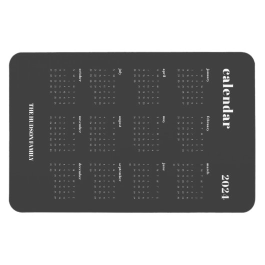 SImple Bold 2024 Donkergrijze Kalender Magneet (Horizontaal)