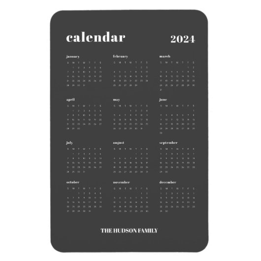SImple Bold 2024 Donkergrijze Kalender Magneet (Verticaal)