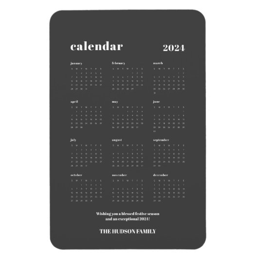 SImple Bold 2024 Donkergrijze Kalender Magneet (Verticaal)