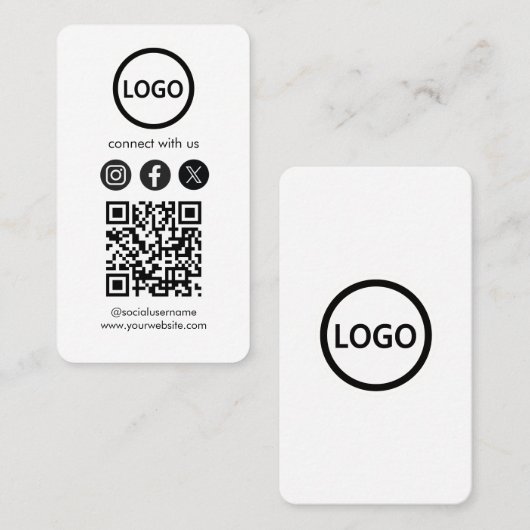 Simple Bold Custom Card Social Media QR Code Visitekaartje (Voorkant / Achterkant)