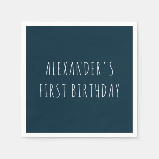 Simple Bold Dark Blue First Birthday Party Servet (Voorkant)