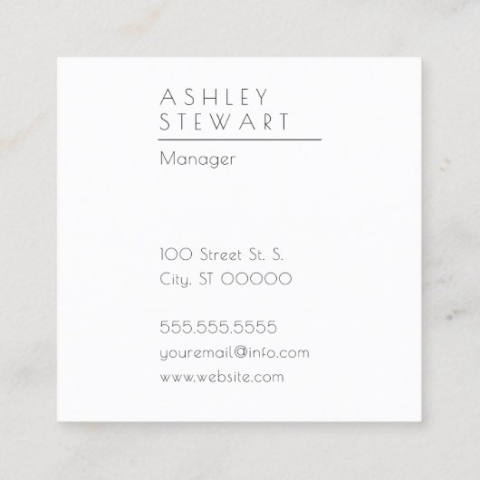 Simple Bold Monogram Vierkante Visitekaartje (Achterkant)