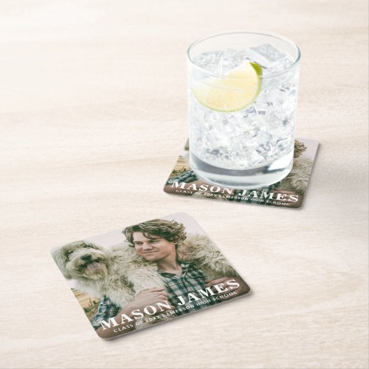 Simple Bold Name Guy Photo Afstuderen Kartonnen Onderzetters (Insitu)