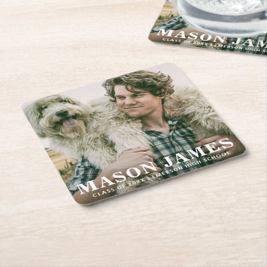 Simple Bold Name Guy Photo Afstuderen Kartonnen Onderzetters (Schuin)