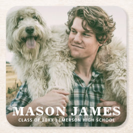 Simple Bold Name Guy Photo Afstuderen Kartonnen Onderzetters