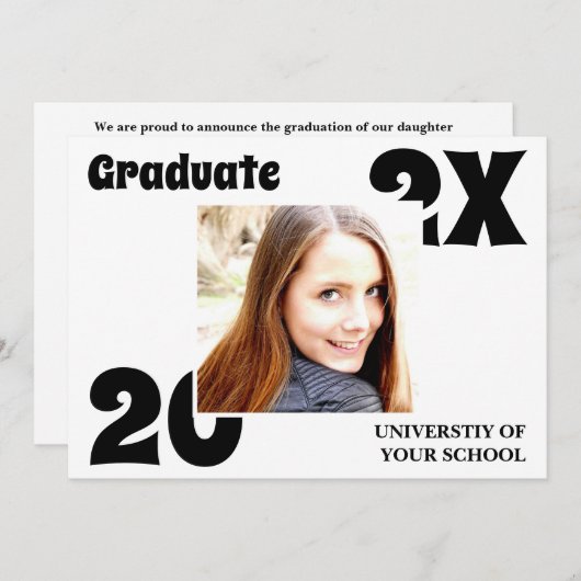 Simple Bold Photo Afstuderen Invitation Kaart (Voorkant / Achterkant)