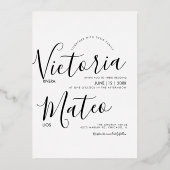 Simple Bold Script Typography Black White Wedding Folie Uitnodiging (Voorkant)