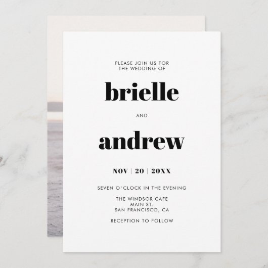Simple Bold Serif Photo Wedding Kaart (Voorkant / Achterkant)