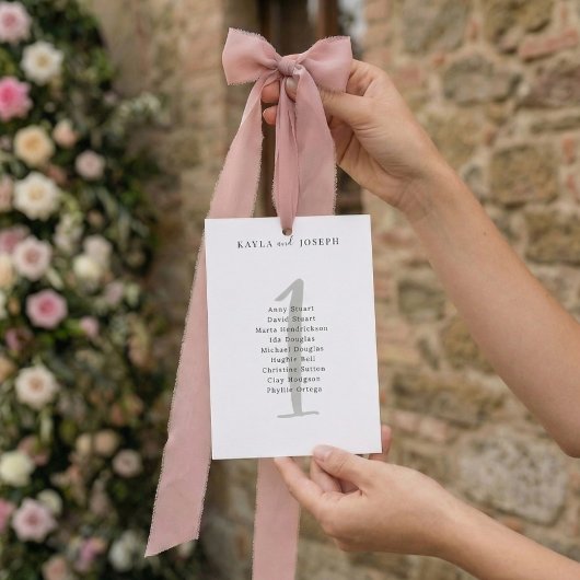 Simple Bold Wedding Guest List Table Number 1 Card Kaart